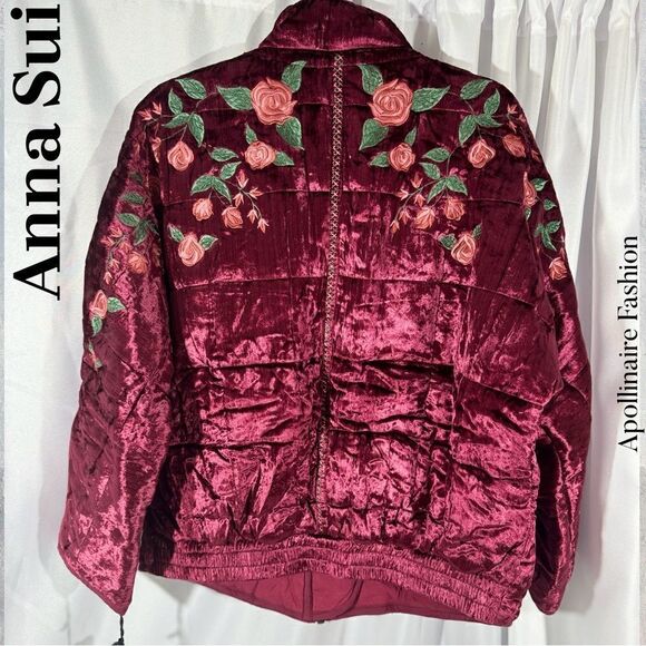 FREE PEOPLE BY ANA SUI DOLMAN EMBROIDERED JACKET IN WINE AND ROSE SP NWT - Picture 6 of 11